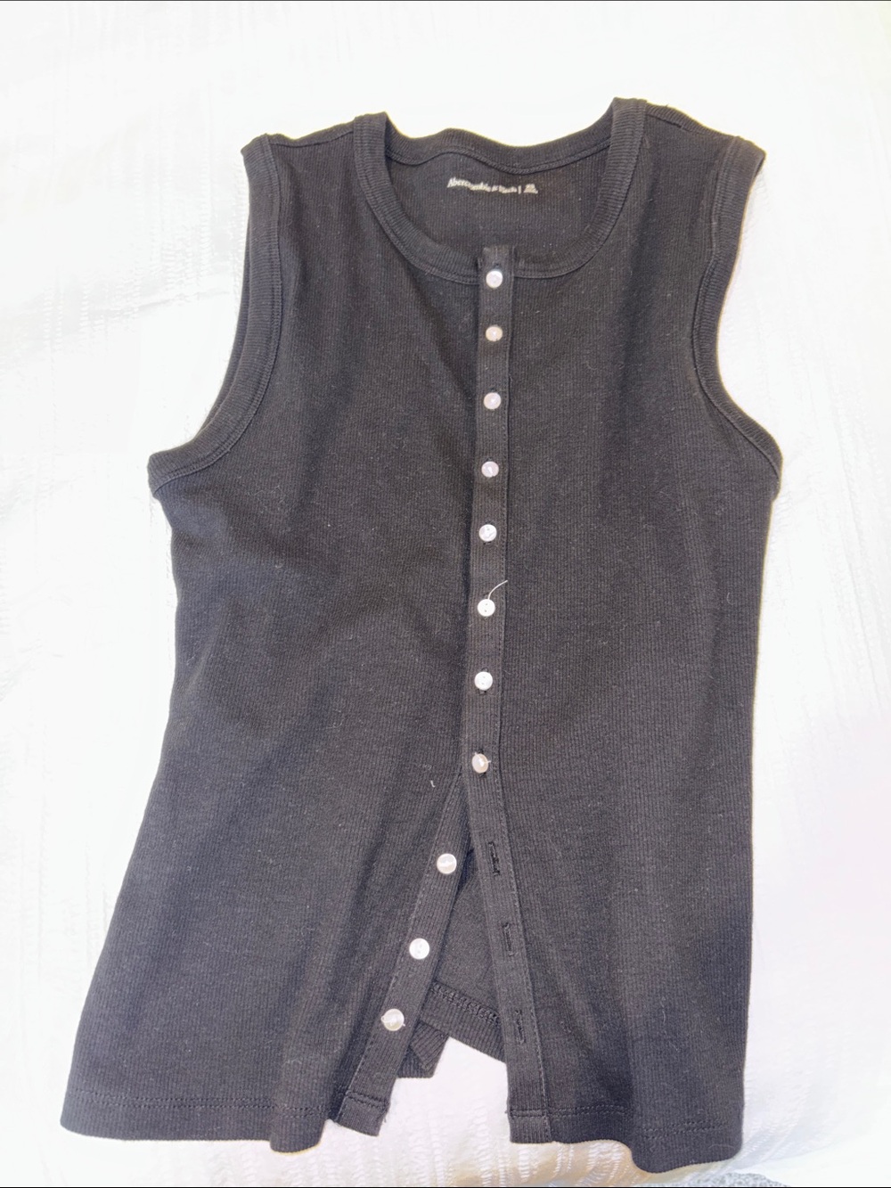 Abercrombie & Fitch Black Ribbed Sleeveless Henley Tank